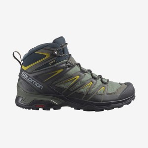 Zapatillas de Senderismo Salomon X ULTRA 3 WIDE MID GORE-TEX Hombre Gris Negras Verde | EC2031LIS