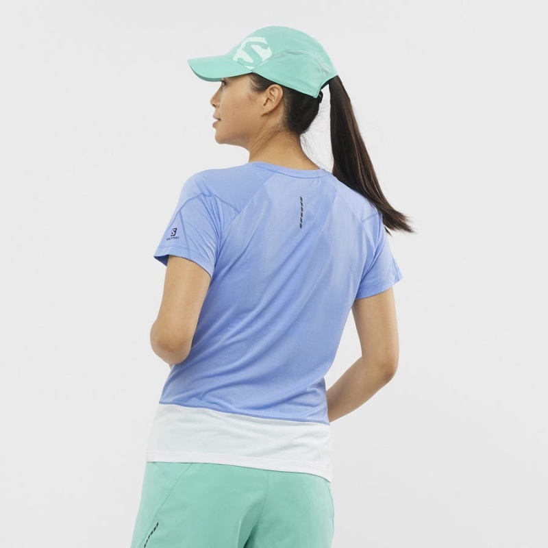 Camiseta Salomon CROSS RUN GRAPHIC Mujer Blancas Azules | EC3079PJJ