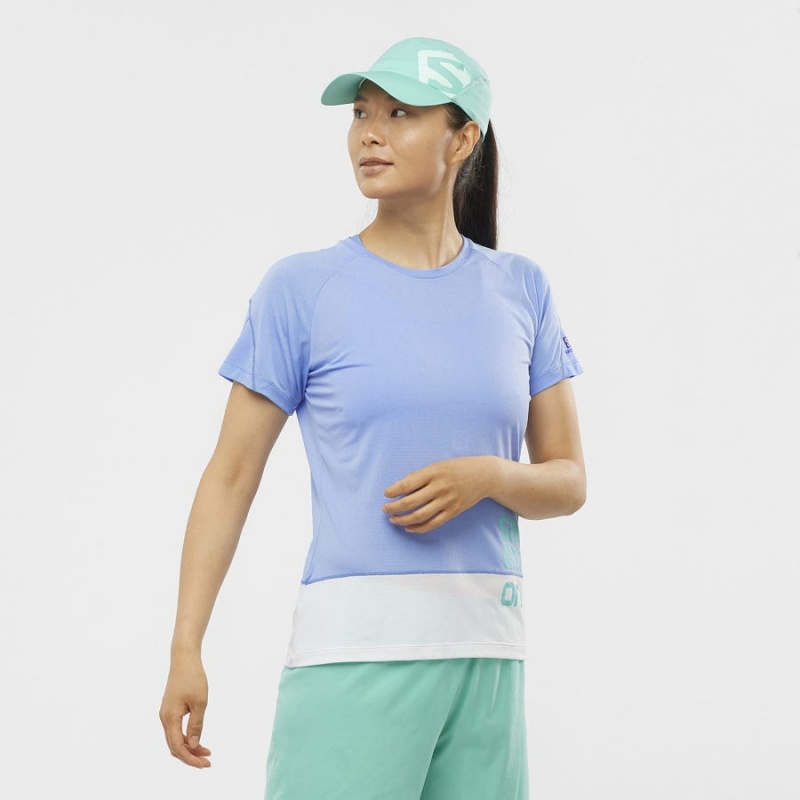 Camiseta Salomon CROSS RUN GRAPHIC Mujer Blancas Azules | EC3079PJJ