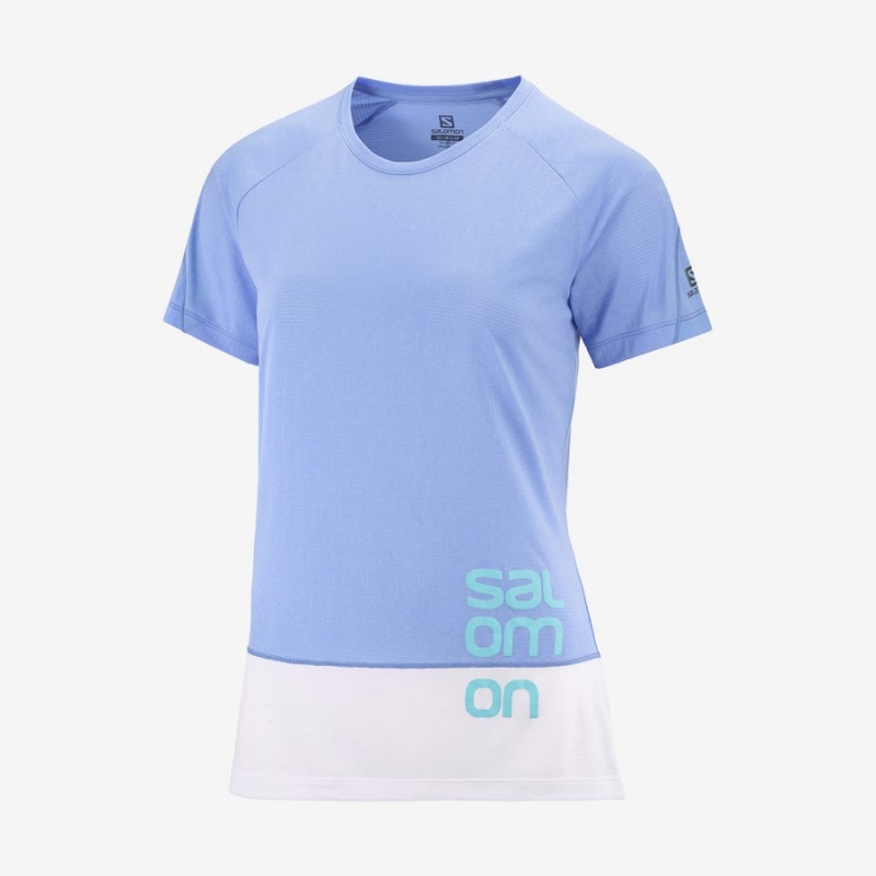 Camiseta Salomon CROSS RUN GRAPHIC Mujer Blancas Azules | EC3079PJJ