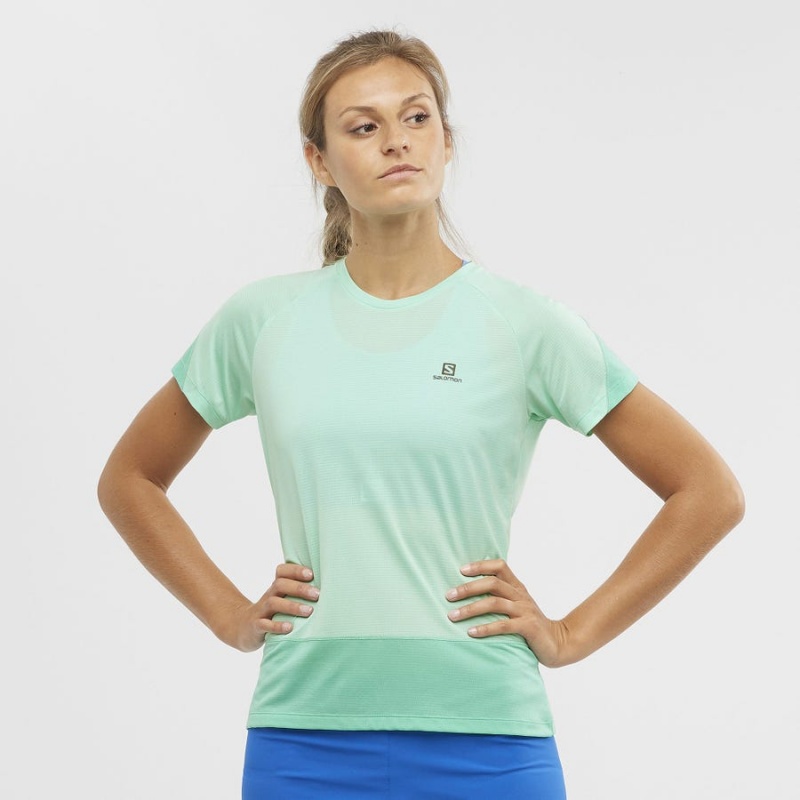 Camiseta Salomon CROSS RUN Mujer Verde | EC3084FDN