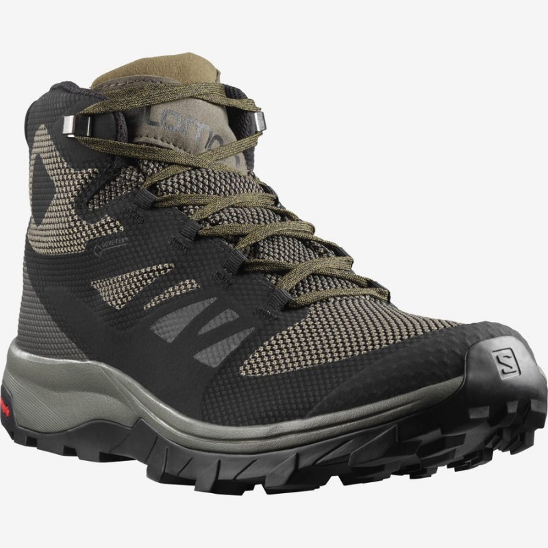 Zapatillas de Senderismo Salomon OUTLINE MID GORE-TEX Hombre Verde Oliva Negras | EC2028HAP